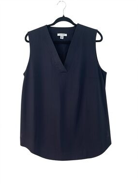 Pure Navy Saks 5th 100% Linen Sleeveless V-Neck Tank Top Women's Sz XL Black